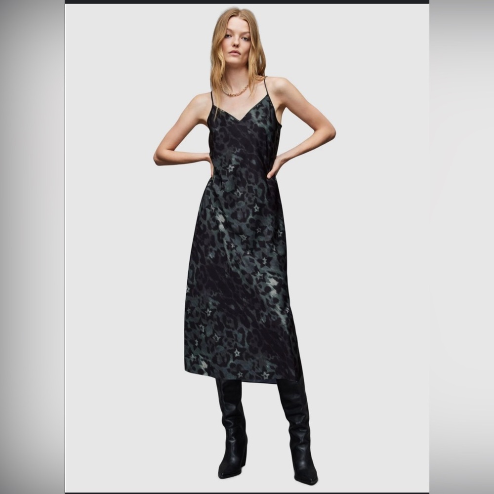 All Saints slip midi dress with star pattern